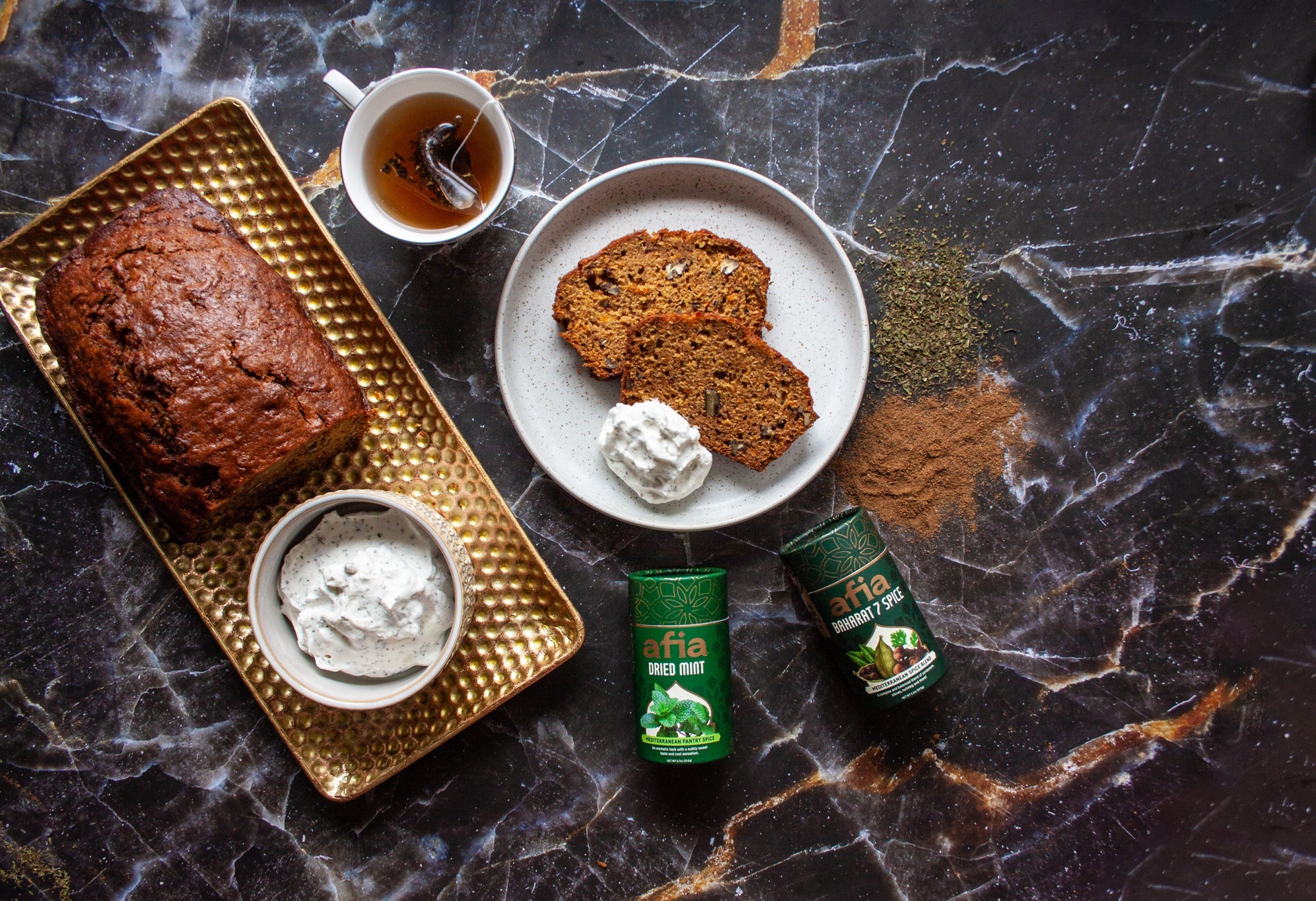 Baharat Harvest Tea Cake with Mint Whipped Cream
 &ndash; Afia