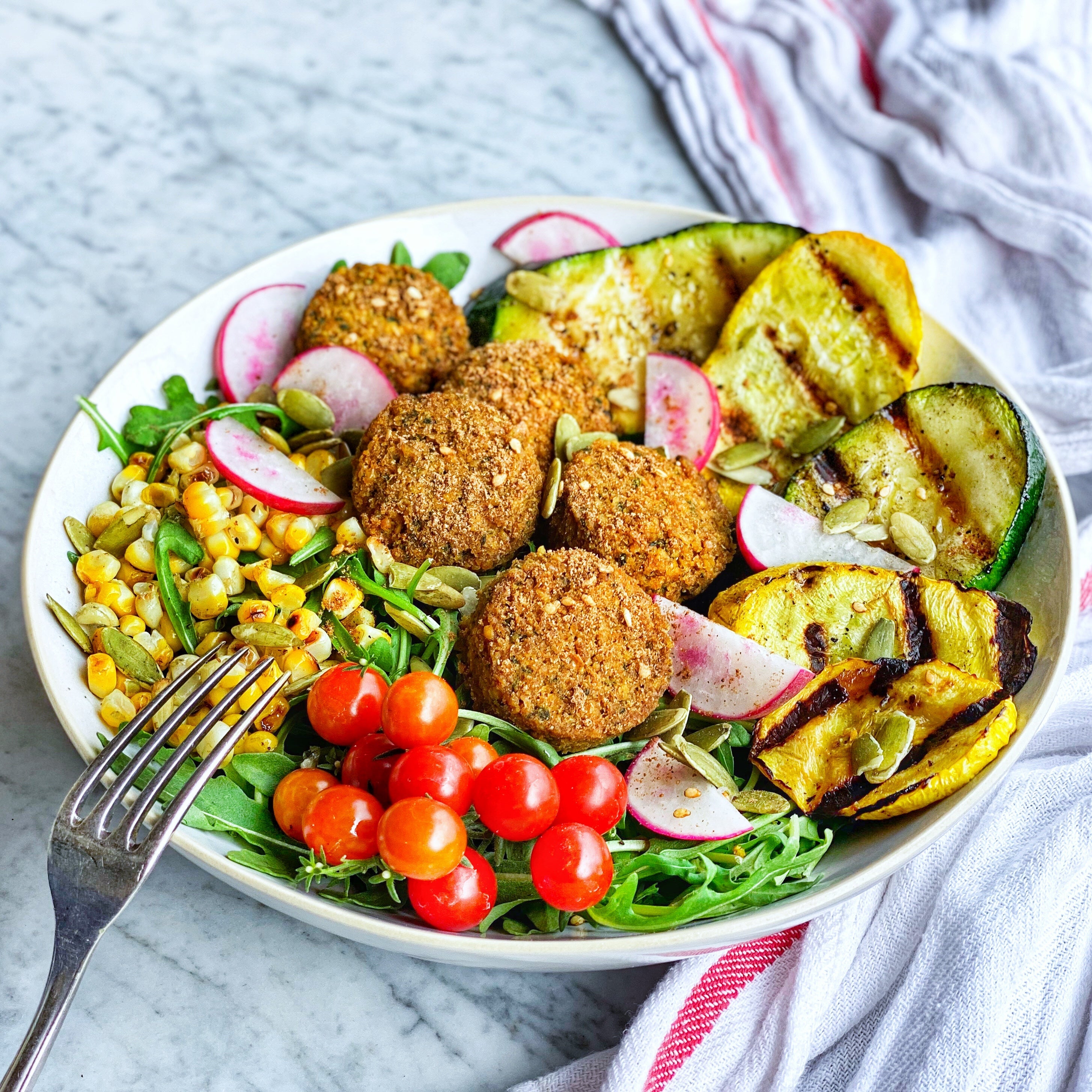 Grilled Veggie Salad + Afia Turmeric Falafel