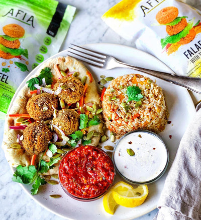 Brown Rice and Naan Falafel Plate