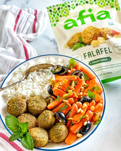 Moroccan Carrot Rice bowl + Afia Falafel