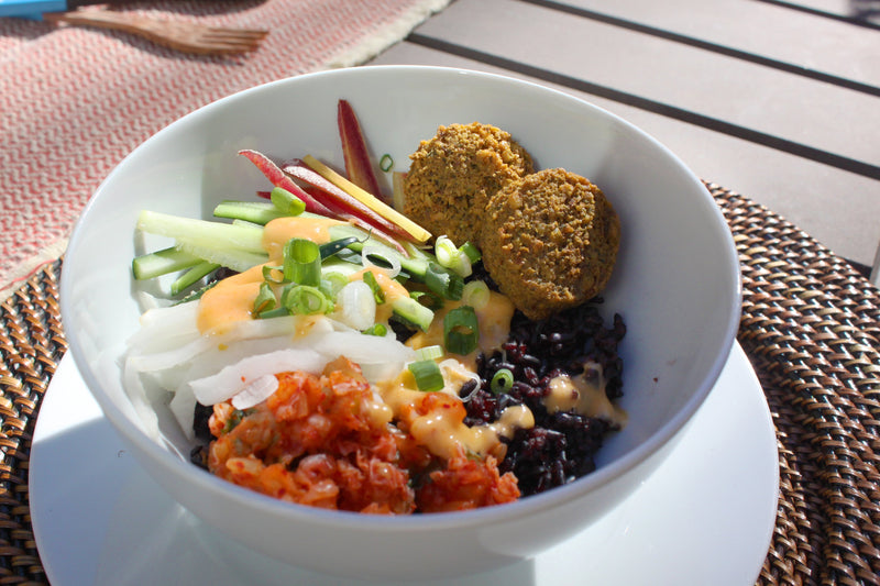 Kimchi and Forbidden Rice Falafel Bowl