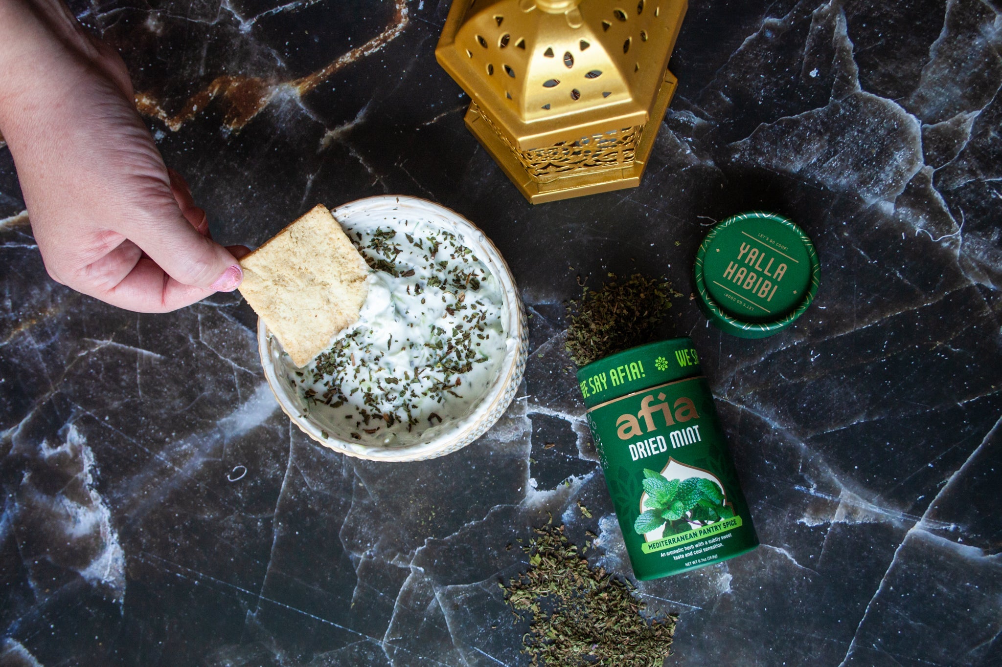 Simple Mediterranean Yogurt Dip with Dried Mint