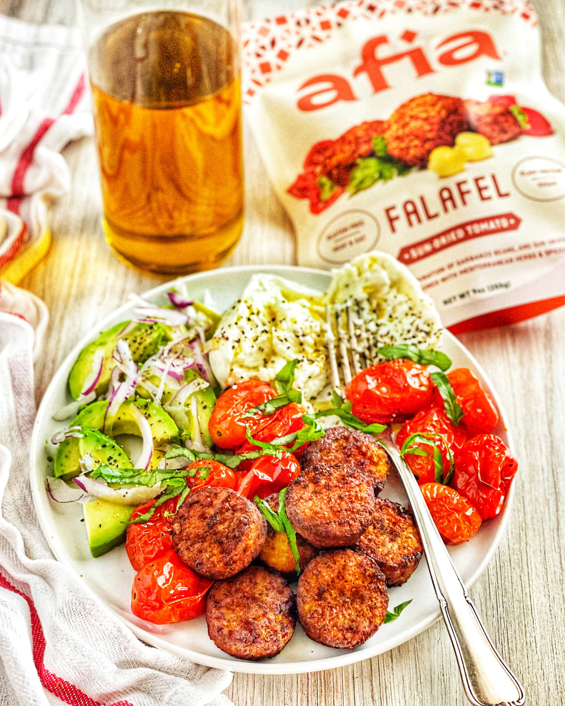 New Afia Sun-Dried Tomato Falafel with fresh vegetables