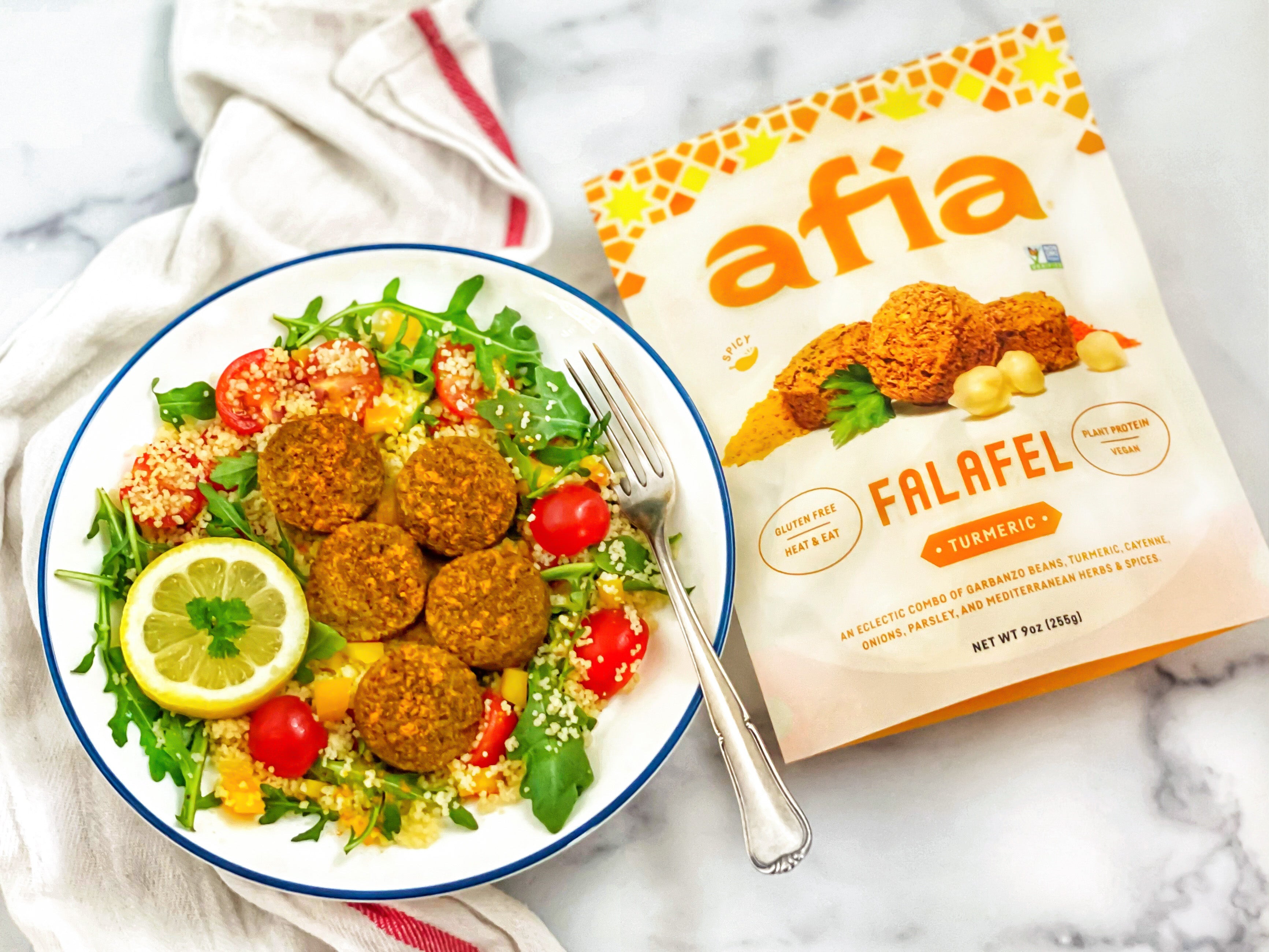 Tomato & Arugula Couscous Salad + Afia Turmeric Falafel