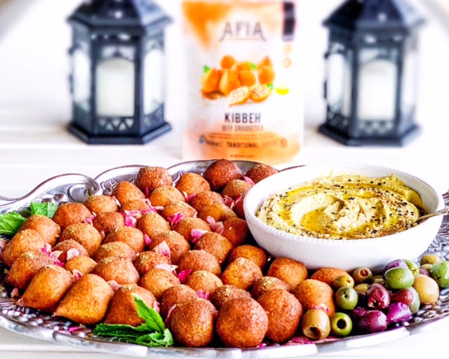 Platter with dip and Afia Kibbeh