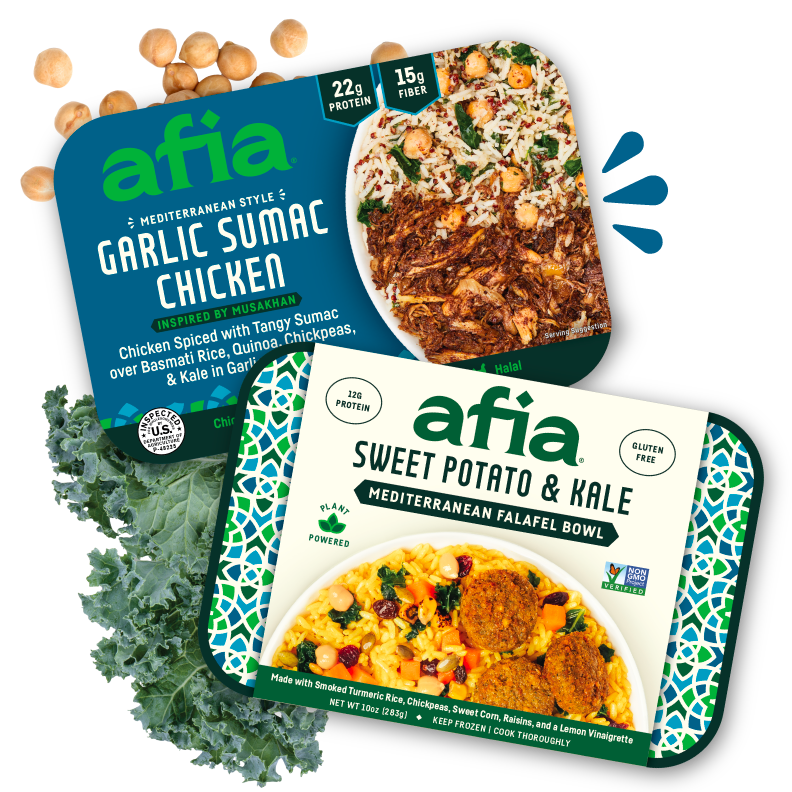 Afia Chicken Meal, Afia Falafel bowl