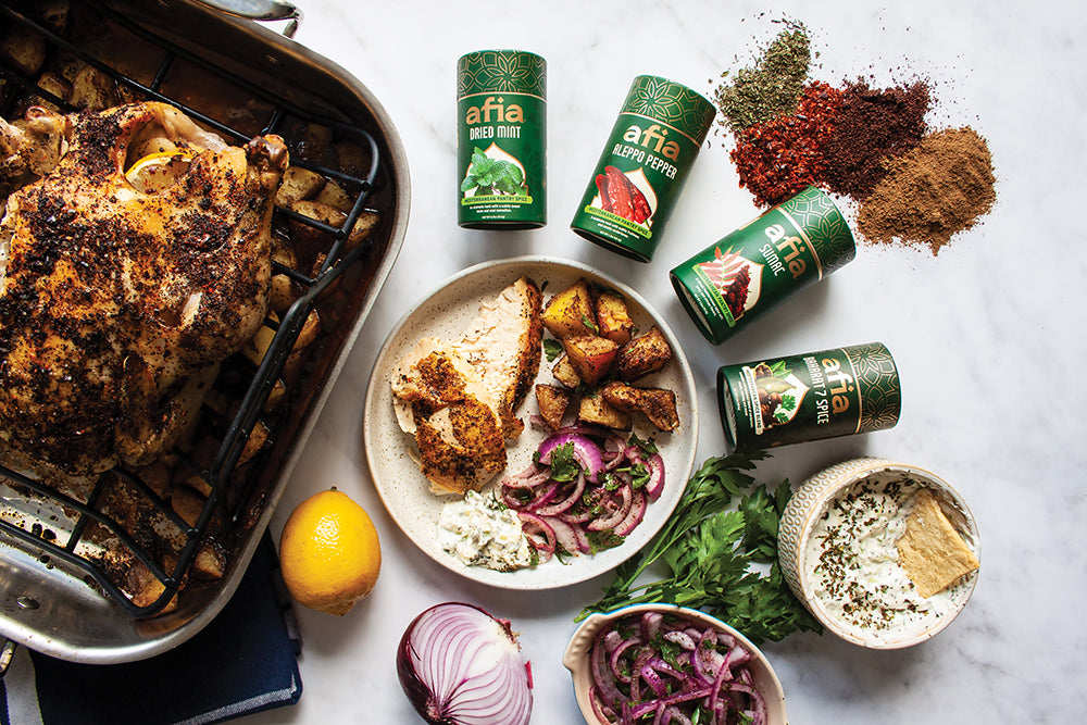 Afia Spices, dried mint, leppo Pepper, sumac Baharat 7 spice