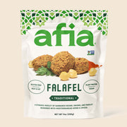 Bag of Afia Traditional Falafel. Gluten free, plant-based protein, vegan. 