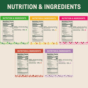 Nutrition facts and ingredients for 5 products that are included in the Afia vegan bundle.